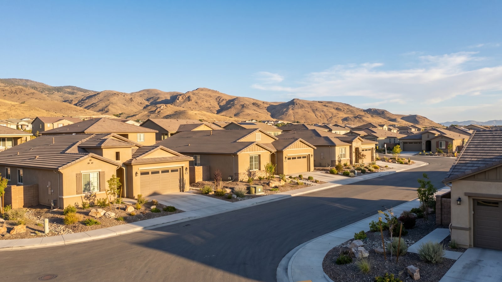 A newer master-planned residential neighborhood in Spanish Springs, Sparks, Nevada with the high-desert hills behind
